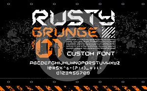 Damged font rusty metal spacesip industrial techno & texture, circuits style design