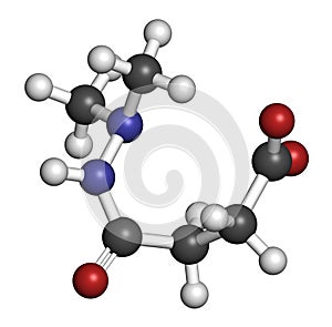 Daminozide Alar plant growth regulator molecule. Has been banned because of carcinogenicity concerns. 3D rendering. Atoms are.