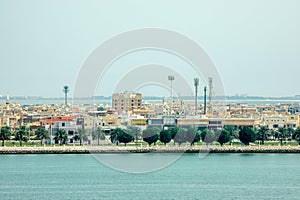 Dammam coastline downtown panorama view from Murjan island, Saudi Arabia photo