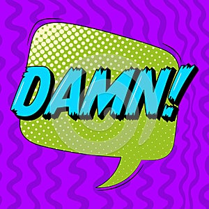 DAMN comic speech bubble in trendy retro style. Onomatopoeic expressions photo