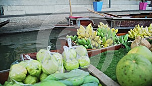 Damnoen Saduak Floating Market in Bangkok Thailand, Bananas For Sale While on Tourist Boat Trip Tour