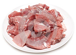 Damp meat on white plate
