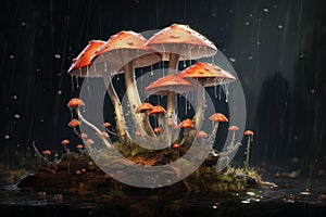 Damp Mushroom rain log. Generate Ai