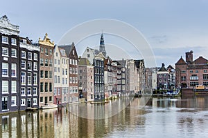 The Damrak canal in Amsterdam, Netherlands.