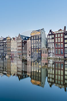 The Damrak canal in Amsterdam, Netherlands.