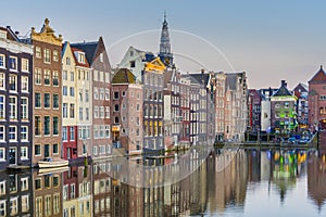 The Damrak canal in Amsterdam, Netherlands.