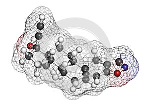 Danazol endometriosis drug molecule. 3D rendering. Atoms are represented as spheres with conventional color coding: hydrogen (