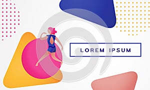 Women dancing on abstract background. Ballerina on banner with liquid shapes.Vector Illustration for website design or landing web
