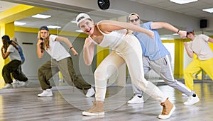 Dance class for teenages, girl and boy training in dance studio