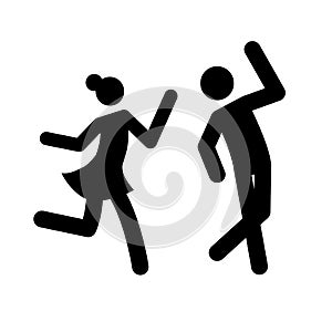 Dance couple stick figure icon. Black ballroom pictogram waltz, tango dancing man and woman.