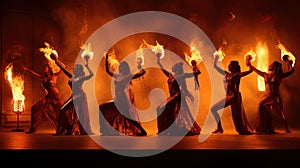 Dance with fire: banner with torches and dancing artists