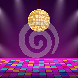 Dance floor. Night disco parties. Retro vintage neon grid dance floor horizon. Vector stock illustration