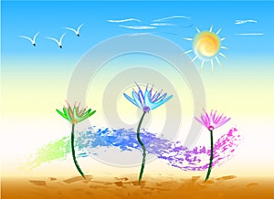 Dance of flowers on a sunny day, landscape in color
