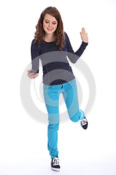 Dance fun to music teenage girl and cell phone