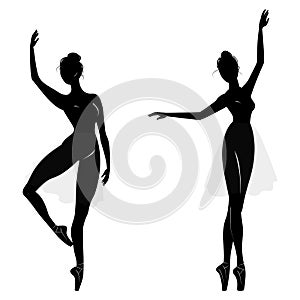 Dance girl silhouette isolated on white background.