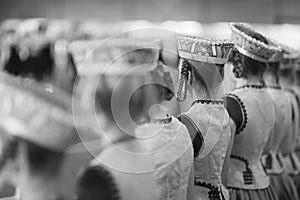 Dance group of girls in ethnographic costumes