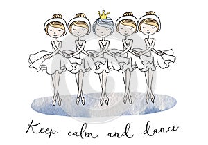 Dance of the little swans. Little cute cartoon princess ballerinas