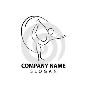 Dance logo. Dance studio logo design. Fitness class banner background with symbol of abstract stylized gymnast girl in dancing