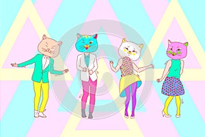 Dance, party, cat mask, team concept photo