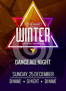 Dance party, dj battle poster design. Winter disco party.