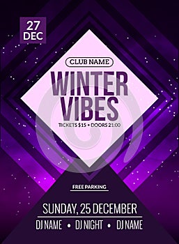 Dance party, dj battle poster design. Winter disco party. Music event flyer or banner illustration template