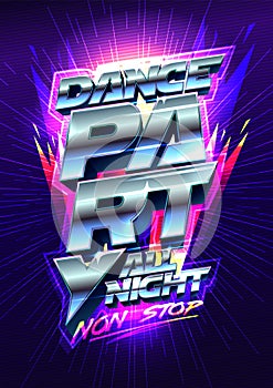 Dance party flyer or poster design concept, 80s years retro style