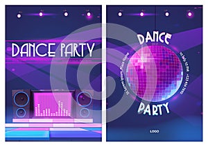 Dance party flyers with disco ball and dj console