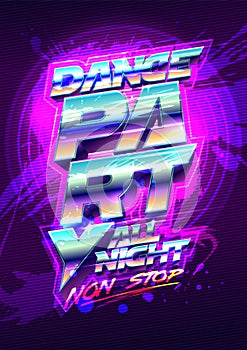 Dance party poster design, 80s years style