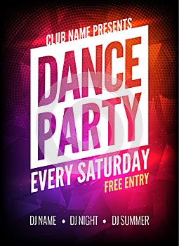 Dance Party Poster Template. Night Dance Party flyer. Club party design template on dark colorful background. Club free