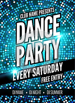 Dance Party Poster Template. Night Dance Party flyer. Club party design template on dark colorful background. Club free entry