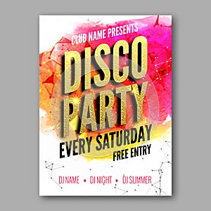 Dance Party Poster Template. Night Dance Party flyer. Club party design template with golden words