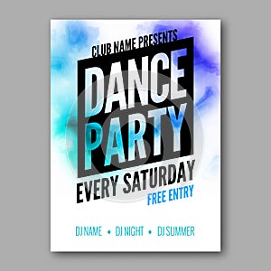 Dance Party Poster Template. Night Dance Party flyer. DJ session. Club party design template on dark colorful background