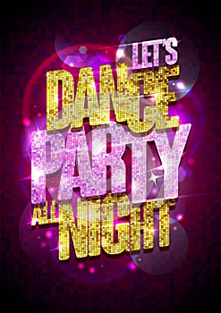 Dance party vector poster with gold glare headline.