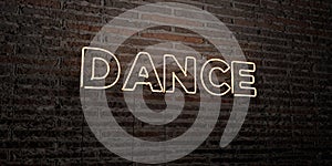 DANCE -Realistic Neon Sign on Brick Wall background - 3D rendered royalty free stock image