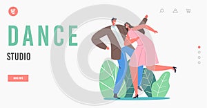 Dance Studio Landing Page Template. Young Couple Dancing Sparetime. People Active Lifestyle, Man and Woman Disco Dance