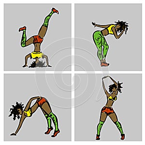 Dancehall girls, hand drawn