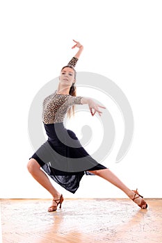 Dancer in ballroom against white background