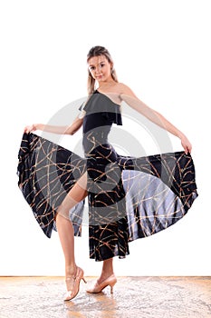 Dancer in ballroom against white background