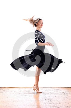 Dancer in ballroom against white background