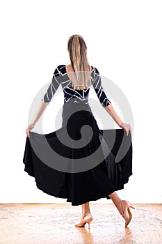 Dancer in ballroom against white background