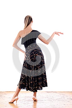 Dancer in ballroom against white background