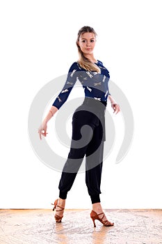 Dancer in ballroom against white background