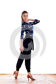 Dancer in ballroom against white background