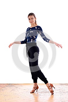 Dancer in ballroom against white background