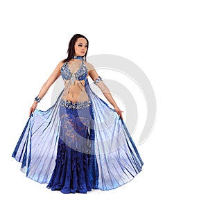 The dancer of belly dance in costume with wings