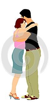 Dancer couple in love vector illustration isolated. Sensual tango dance on wedding party. Woman and man closeness. Boy hugs girl.