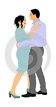 Dancer couple in love vector illustration isolated. Sensual tango dance on wedding party. Woman and man closeness. Boy hugs girl.