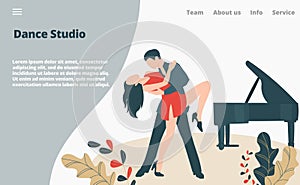 Dancer dance modern style, couple professional artist performer tango, landing page concept flat vector illustration