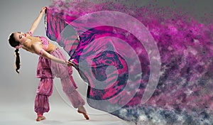 Dancer with disintegrating scarf.