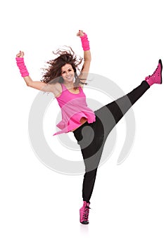 Dancer holding her leg high